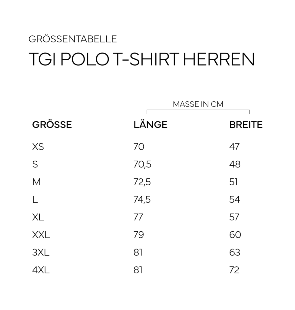 TGI Size Guide Herren